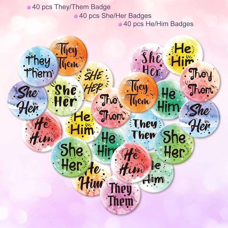 Dingion 120 Pcs Pronoun Badges Pins Gender Identity Pins Round They Them Pronoun Pin Buttons for Shirts Clothes(Classic Style) - Image 5